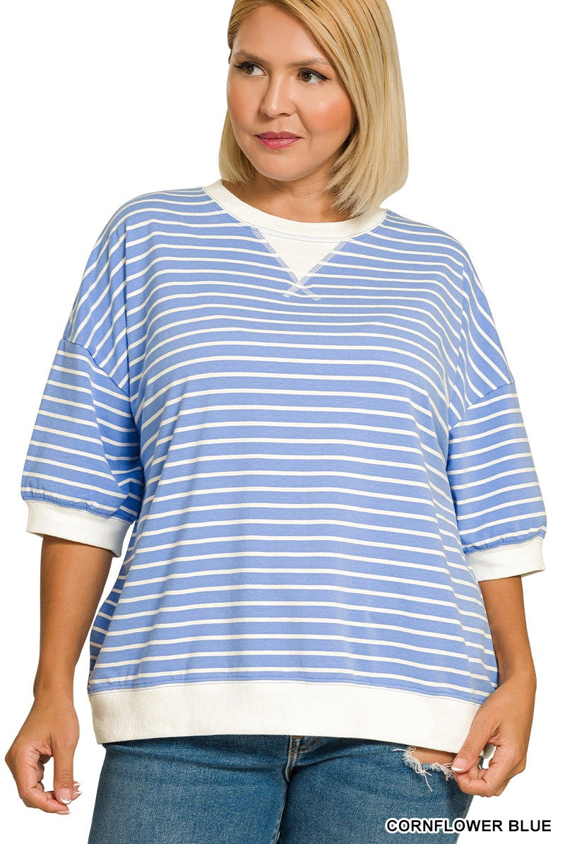 Striped Rib Banded Pullover { product_type }}