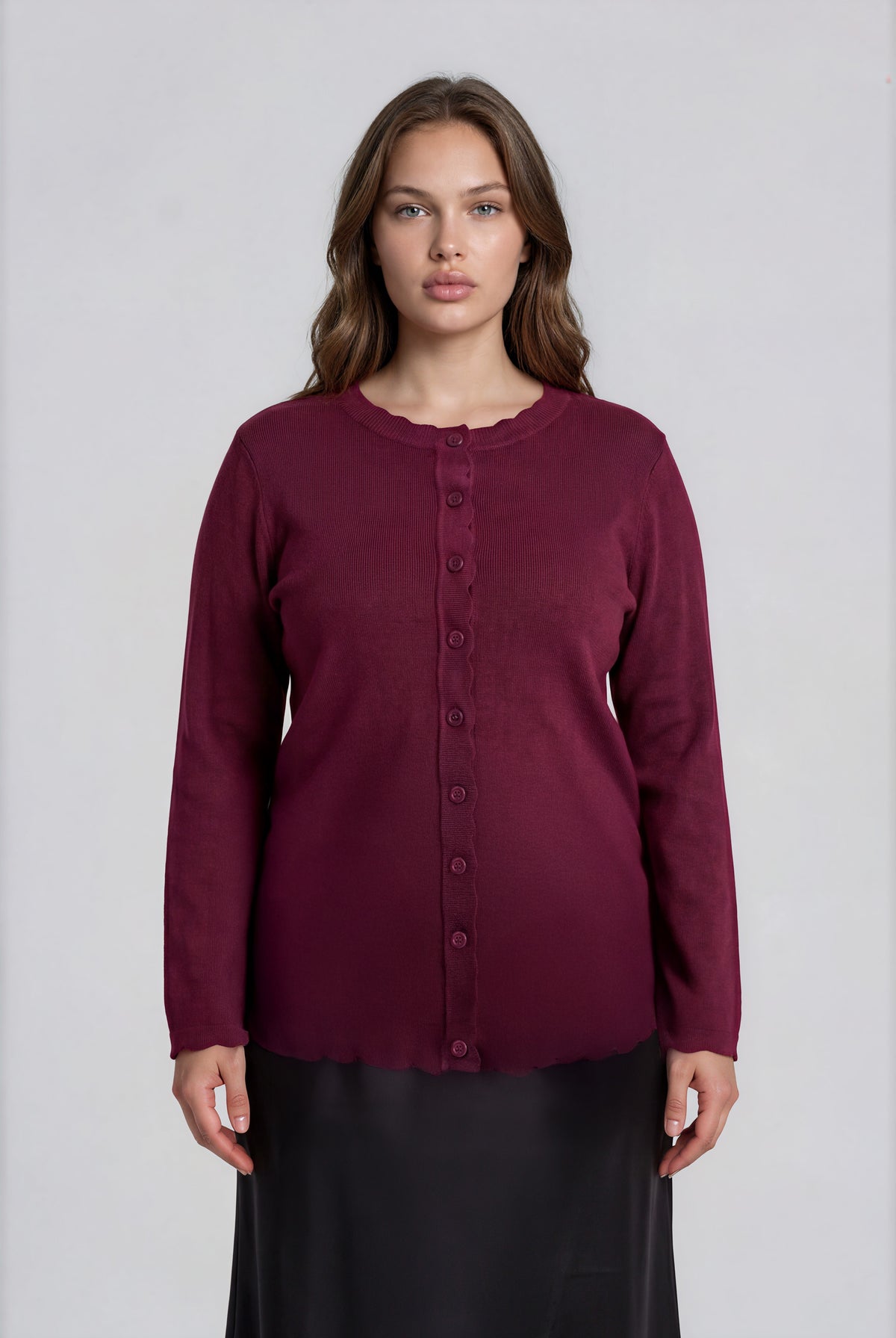 Scalloped Long Sleeve Button Down { product_type }}