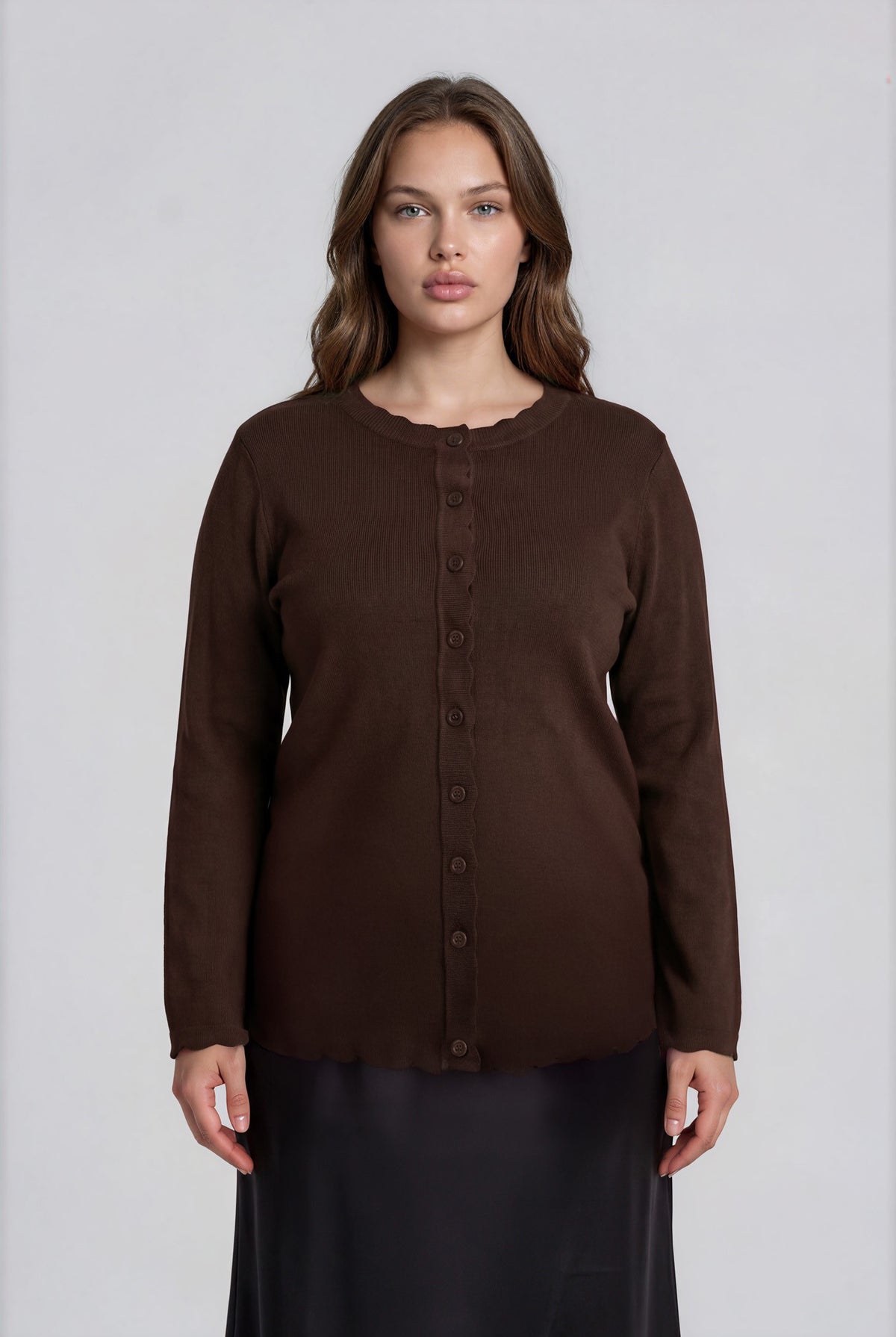 Scalloped Long Sleeve Button Down { product_type }}