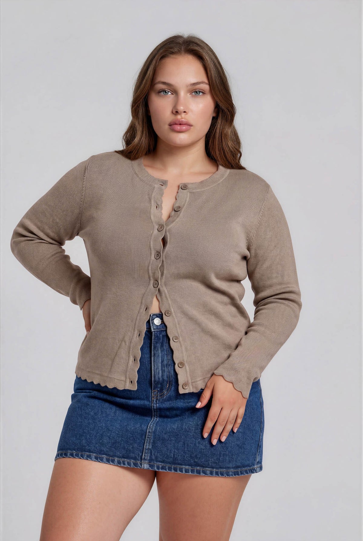 Scalloped Long Sleeve Button Down { product_type }}
