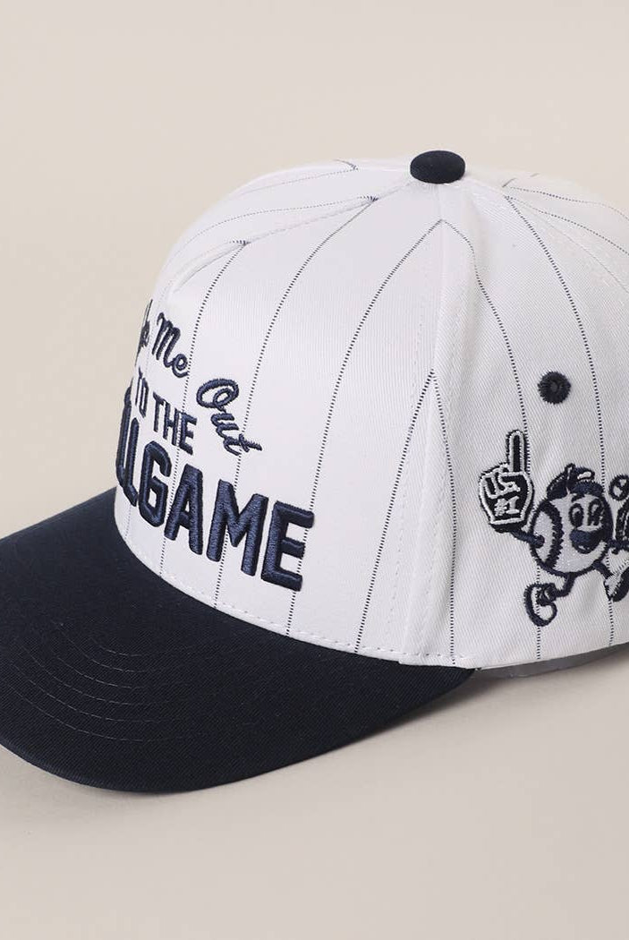 Take Me Out to the Ballgame Embroidered Pinstripe Trucker Hat - Navy/White { product_type }}