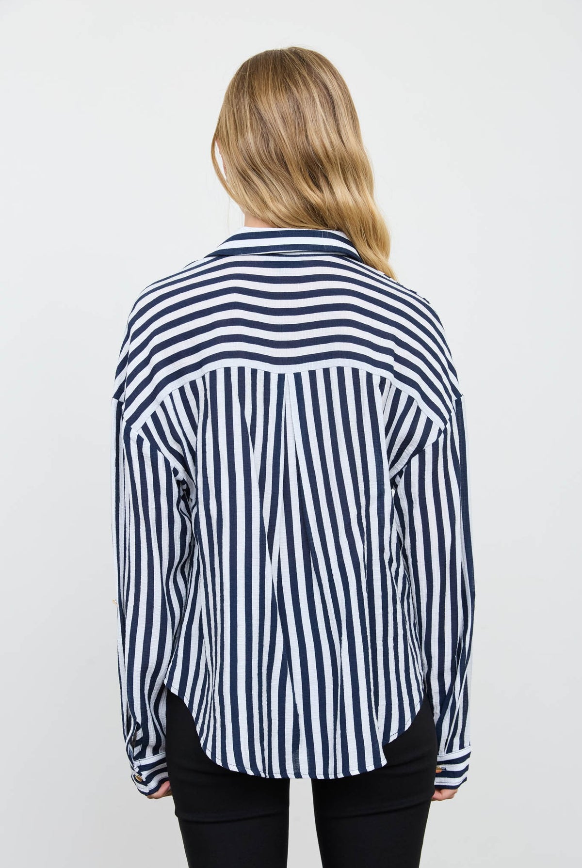 Vertical Stripe Collared Button Down Shirt { product_type }}