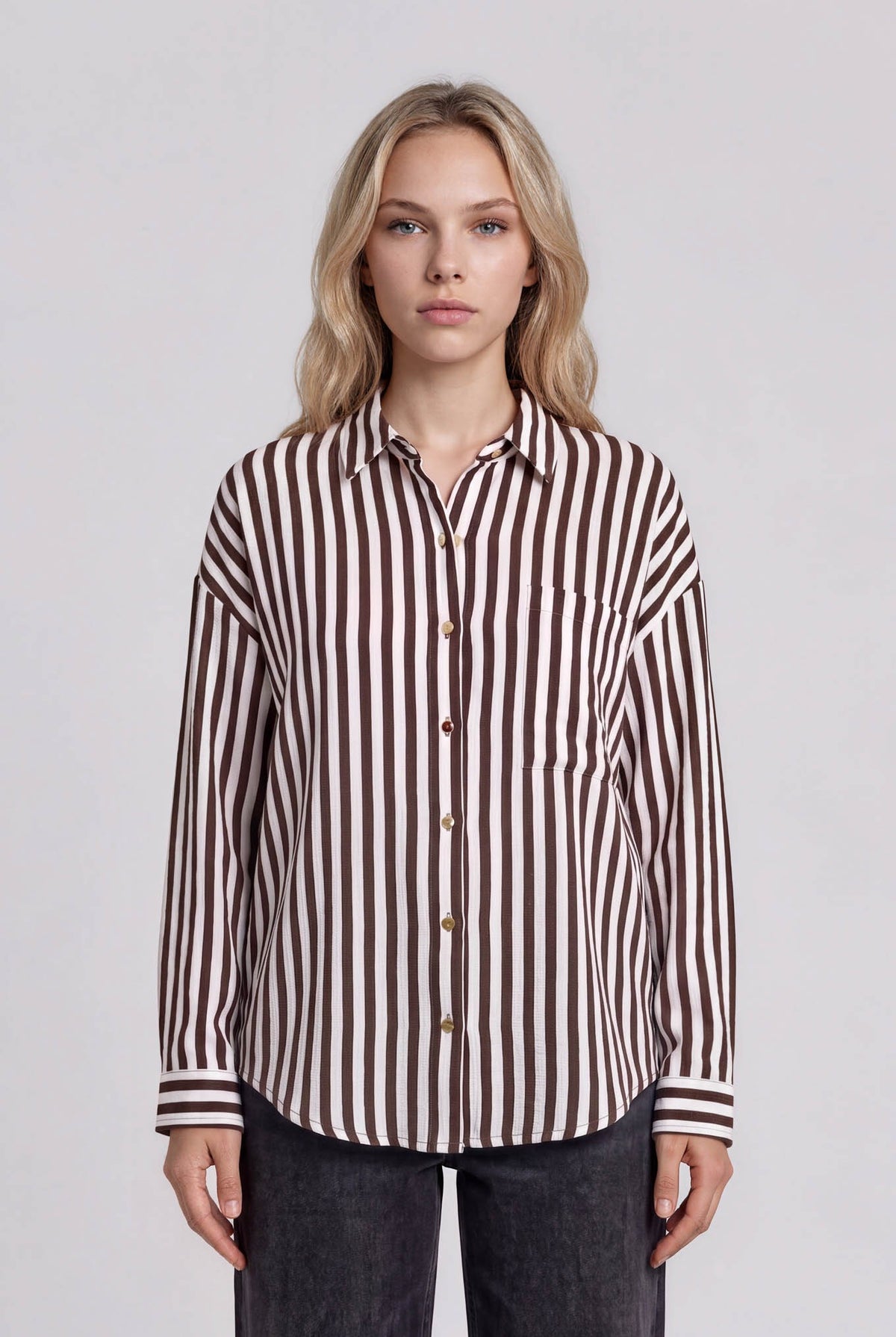 Vertical Stripe Collared Button Down Shirt { product_type }}