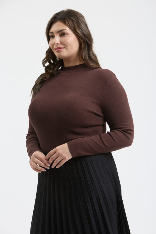 Mock Neck Long Sleeve Sweater Knit Top { product_type }}
