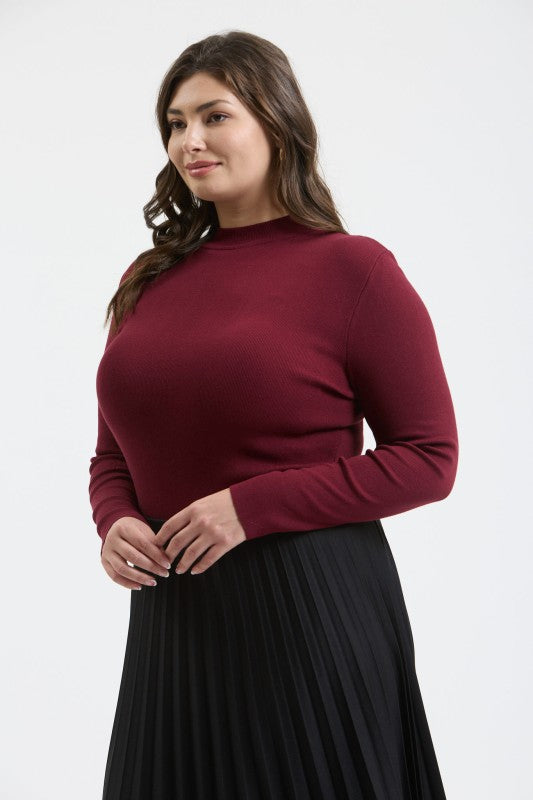 Mock Neck Long Sleeve Sweater Knit Top { product_type }}
