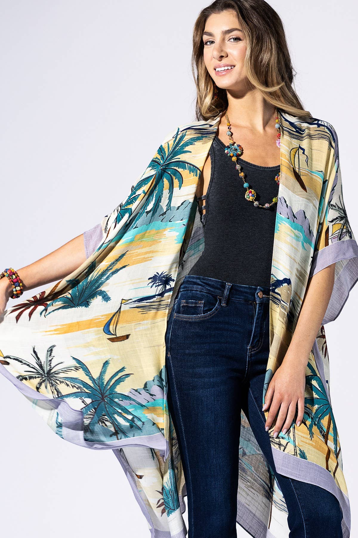 Maui Palm Kimono: MAUI-Urbanista-Three Birdies Boutique, Women's Fashion Boutique Located in Kearney, MO