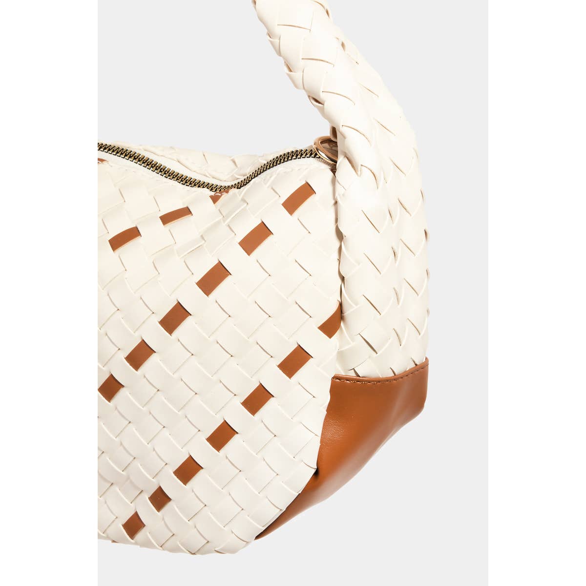 Faux Leather Basket Weave Semi Circle Bag: IV { product_type }}