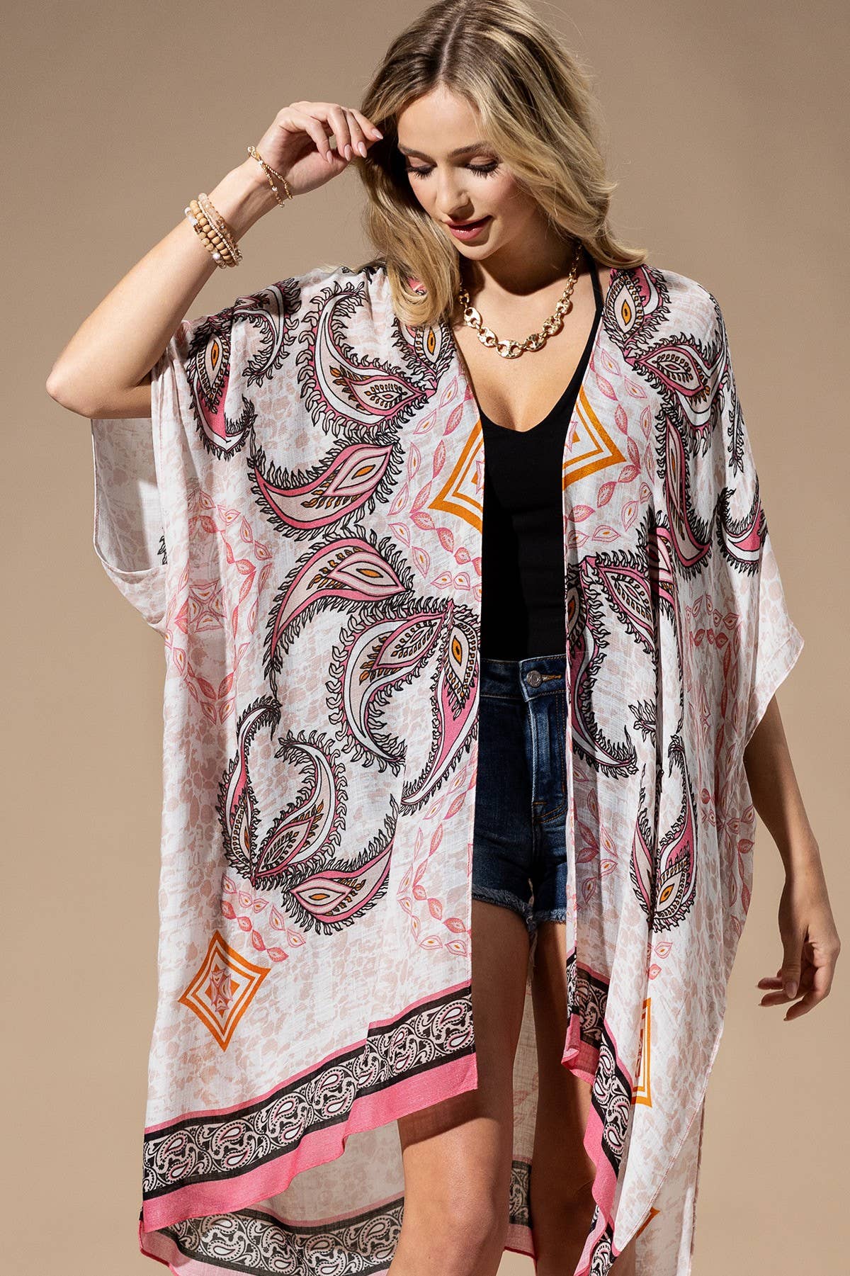 Pink Paisley Kimono { product_type }}