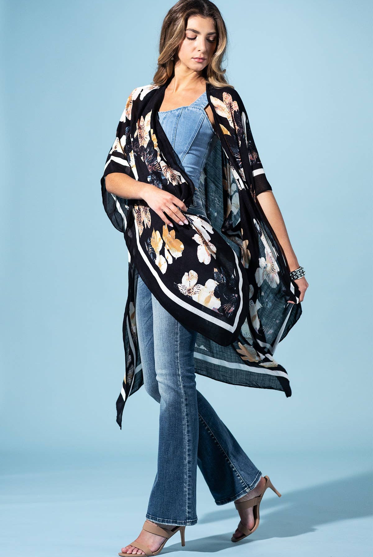 Moonlit Floral Kimono: Floral Multi { product_type }}