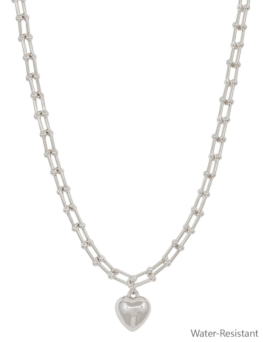 Water Resistant Silver Chain with Puffy Heart 16"-18" Necklace-Necklaces-What's Hot-Three Birdies Boutique, Women's Fashion Boutique Located in Kearney, MO