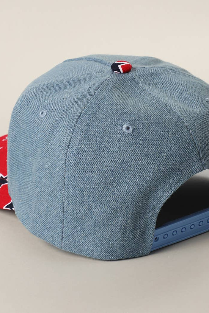 USA Embroidered Letter Patch Denim Trucker Hat: DENIM-RED / ONE SIZE { product_type }}