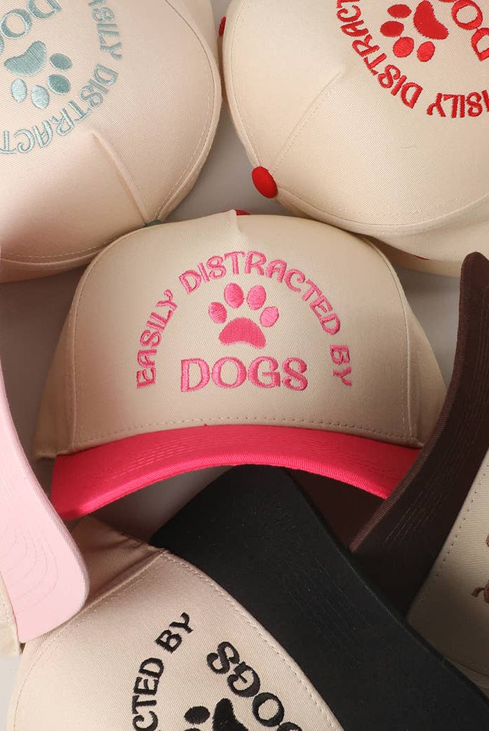 EASILY DISTRACTED BY DOGS Embroidered Trucker Hat: BLACK / One Color { product_type }}