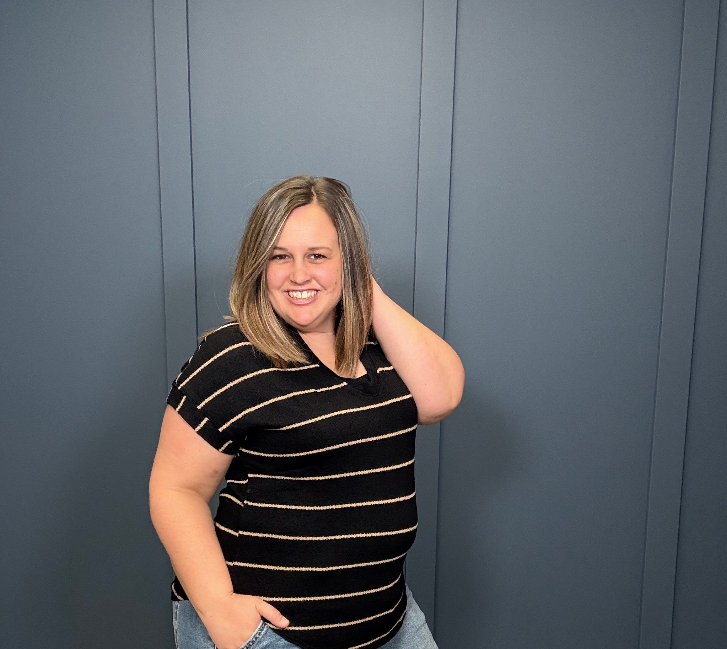 Stripe Cuffed Short Sleeve Top { product_type }}