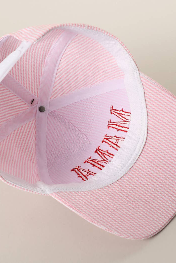MAMA Embroidered Striped Trucker Hat : PINK/PINK { product_type }}