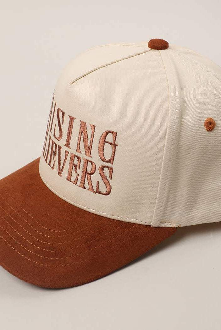 RAISING BELIEVERS Suede Two-Tone Trucker Hat: BLK / One Size { product_type }}