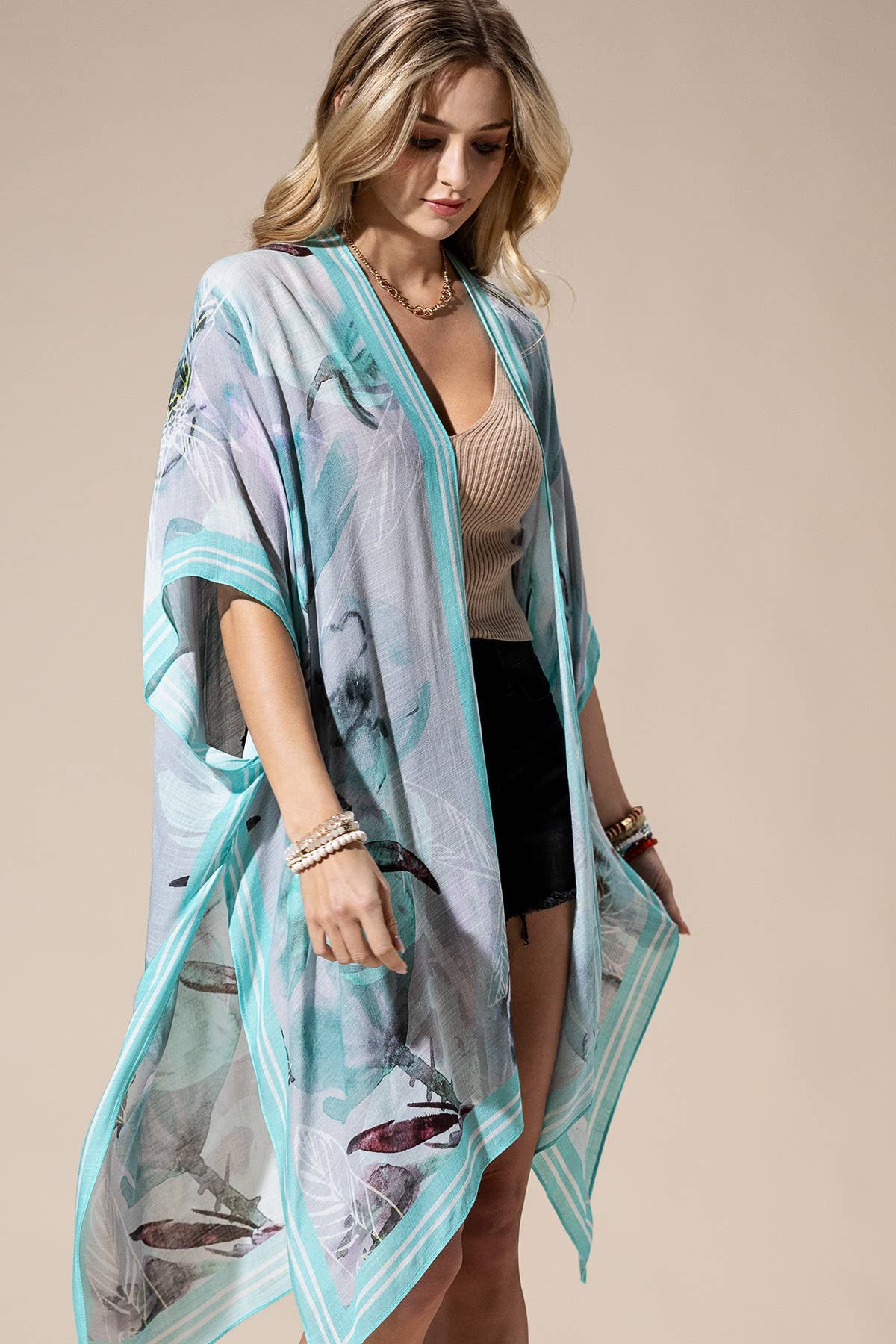 Aqua Multi Kimono-Urbanista-Three Birdies Boutique, Women's Fashion Boutique Located in Kearney, MO