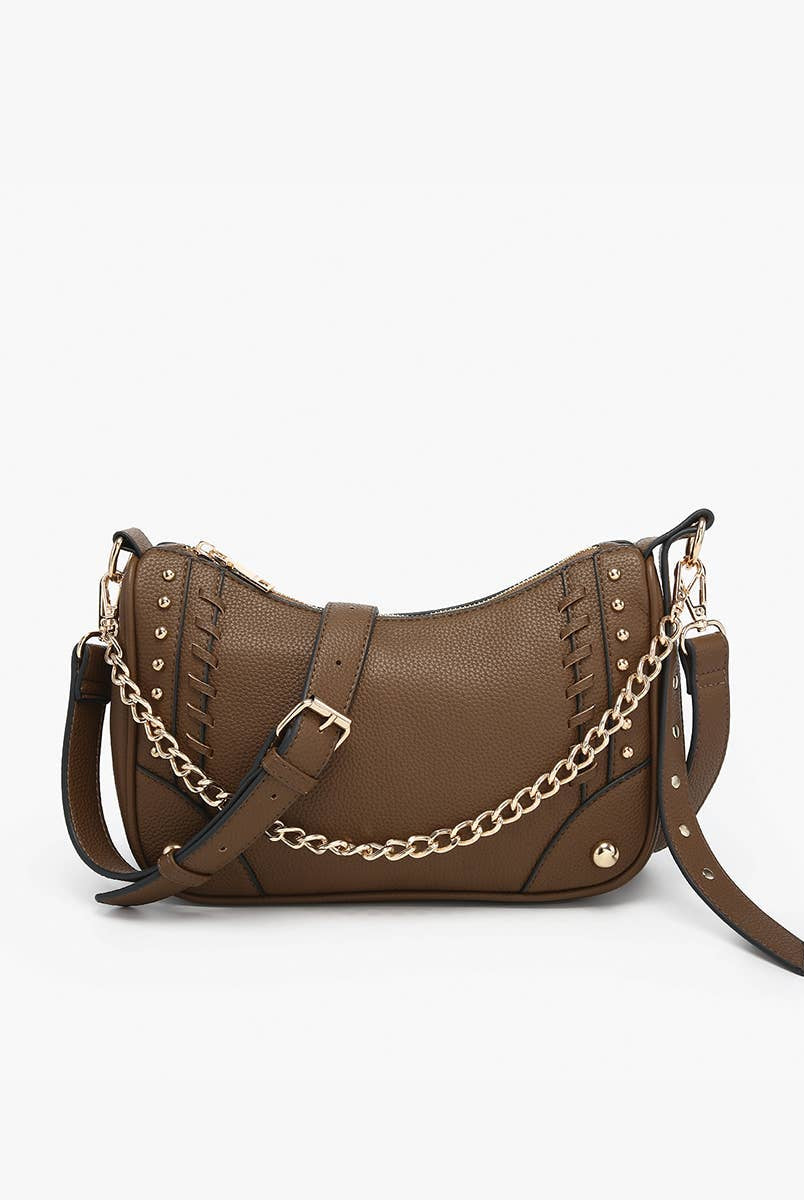 Artemis Crossbody w/ Stud Details: Taupe { product_type }}