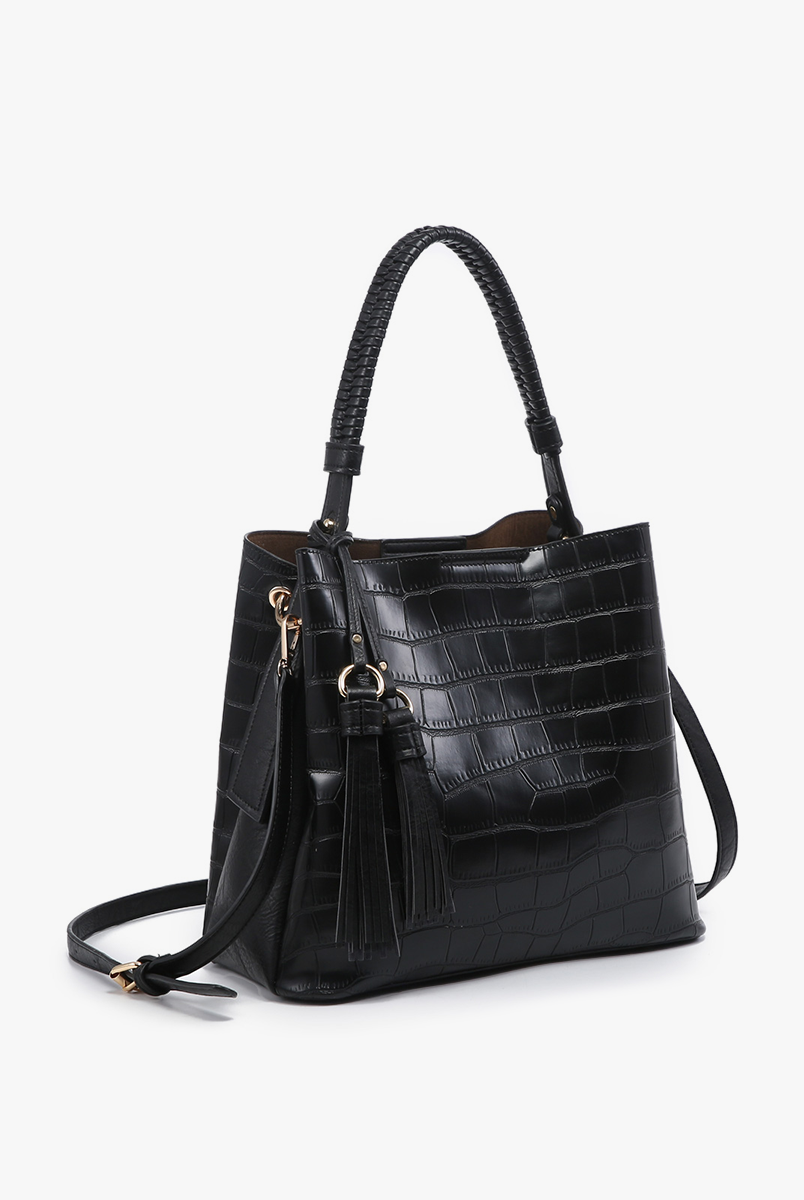 Olivia Crocodile Hobo: Black { product_type }}