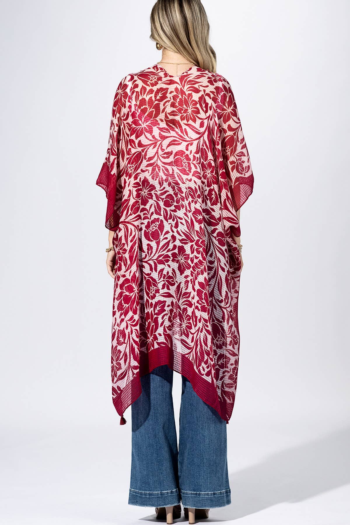 Punch Paisley Border Kimono: PUNCH RED / 2 / One Size-Urbanista-Three Birdies Boutique, Women's Fashion Boutique Located in Kearney, MO