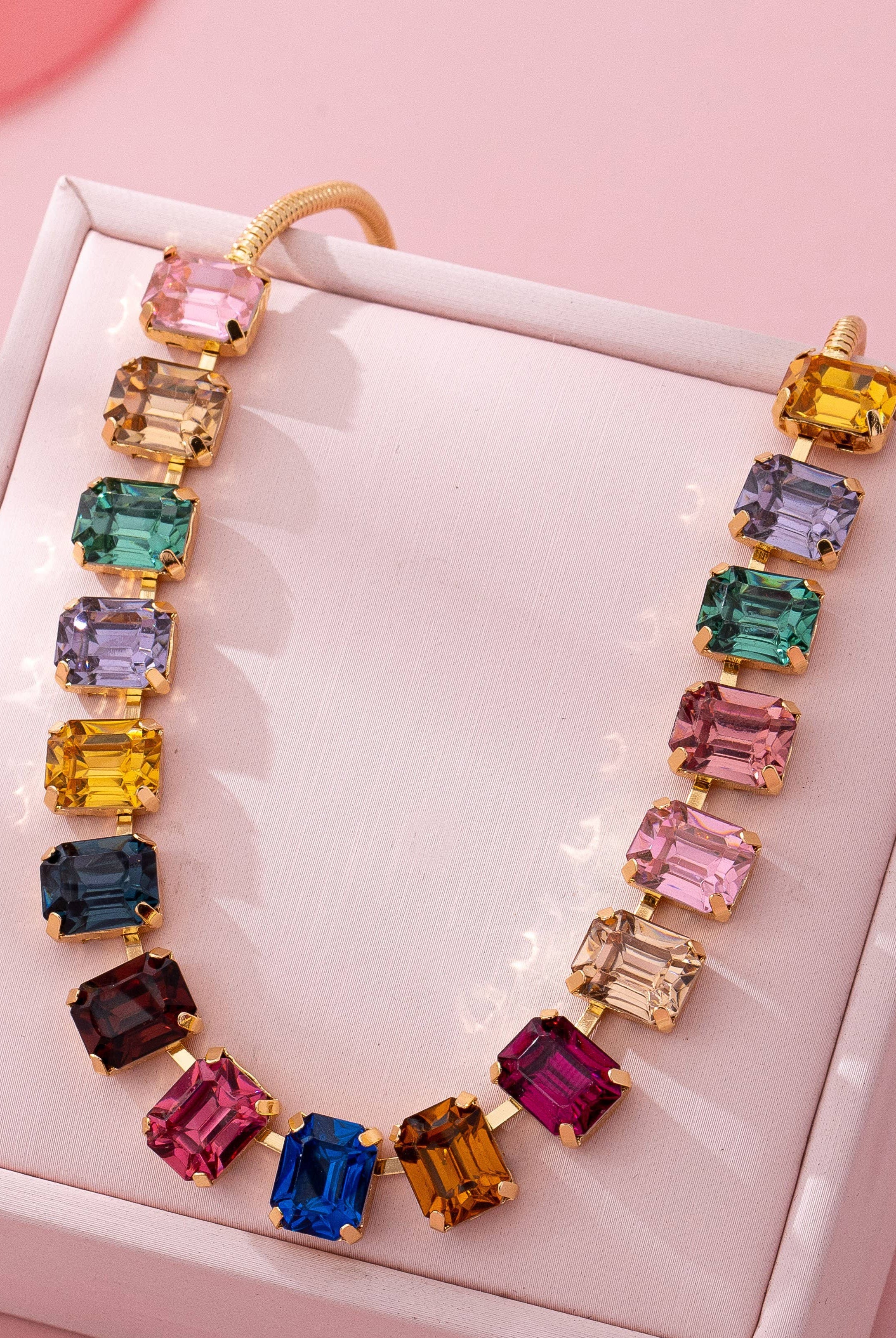 Rainbow Emerald-Cut Gemstone Statement Necklace { product_type }}