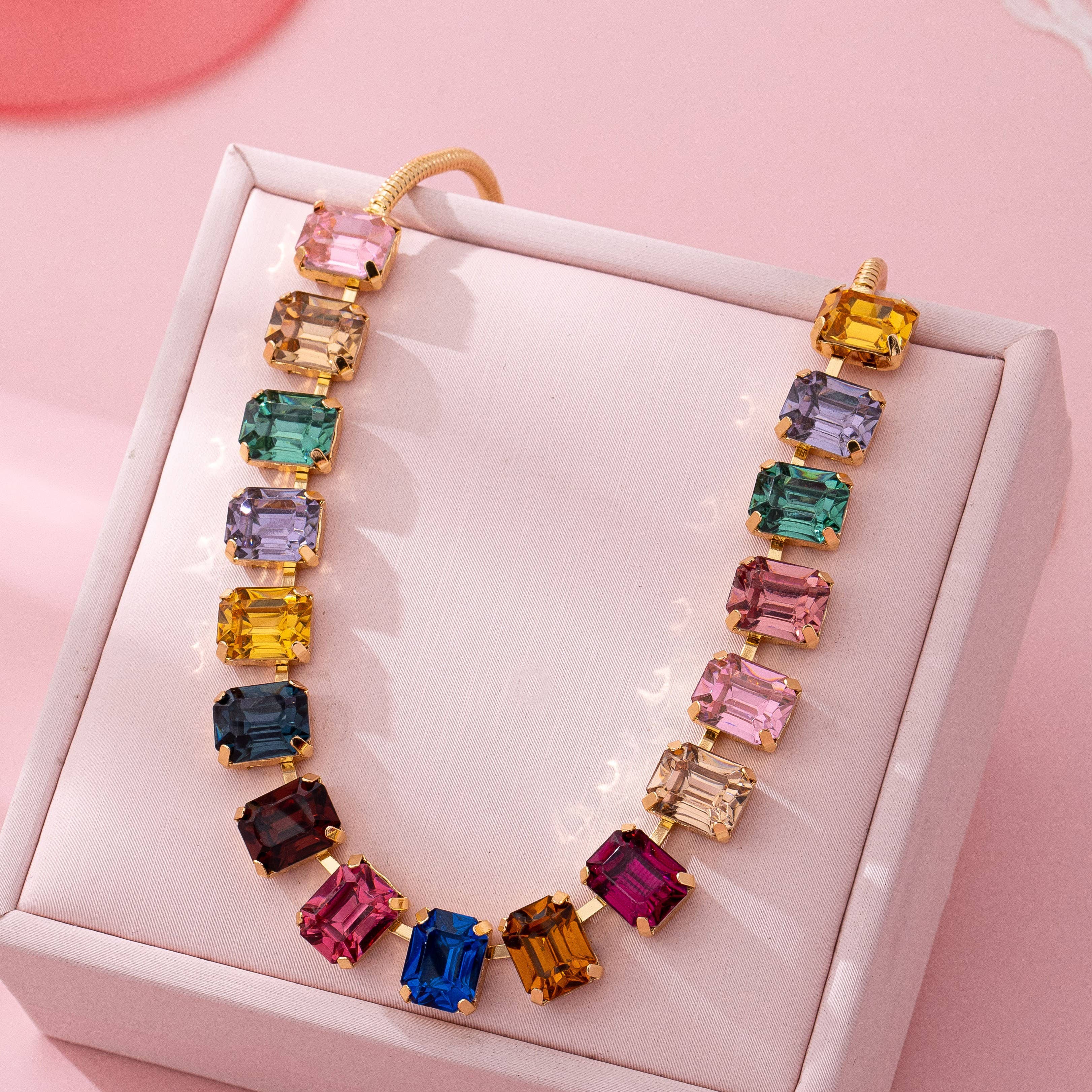 Rainbow Emerald-Cut Gemstone Statement Necklace { product_type }}