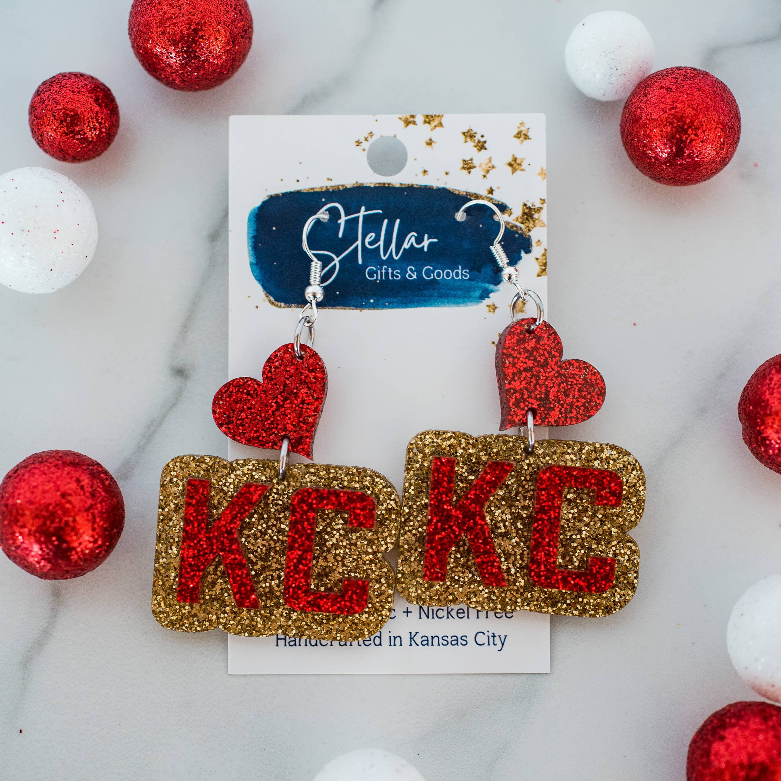 KC Football - Glitter KC Heart Drops Kansas City Red Gold { product_type }}