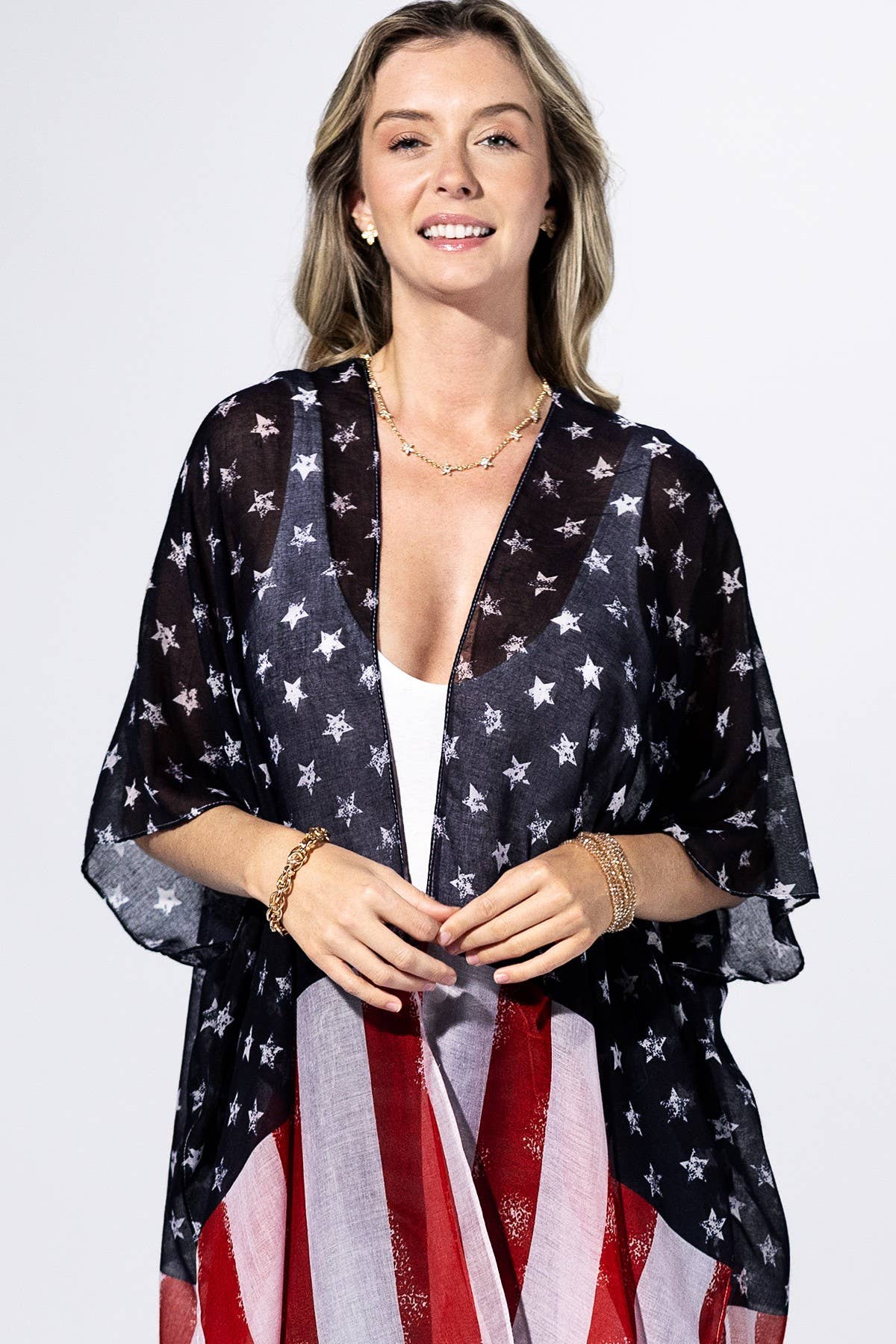 Navy Flag Stars & Stripes Kimono: NAVY FLAG-Urbanista-Three Birdies Boutique, Women's Fashion Boutique Located in Kearney, MO