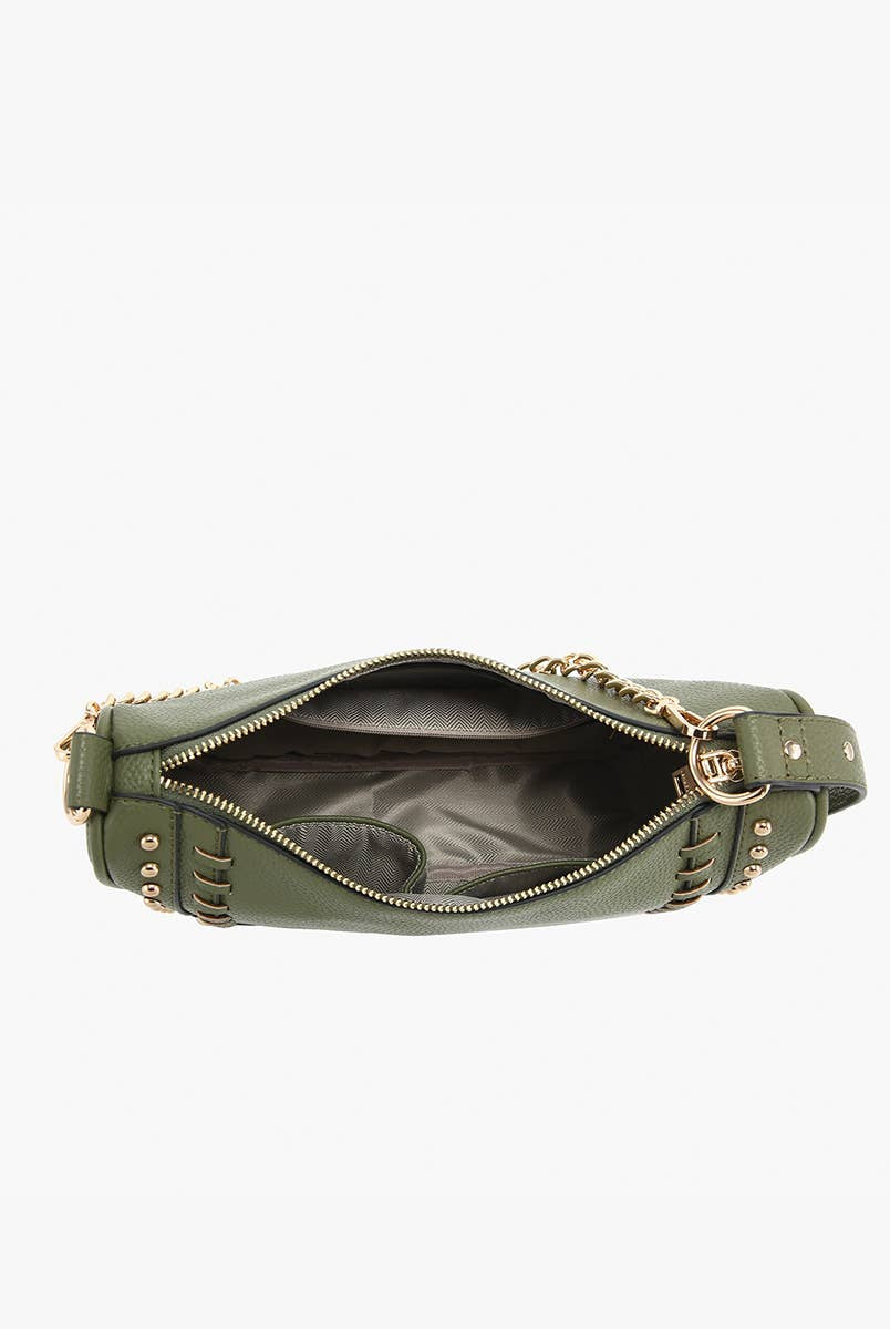 Artemis Crossbody w/ Stud Details: Olive { product_type }}