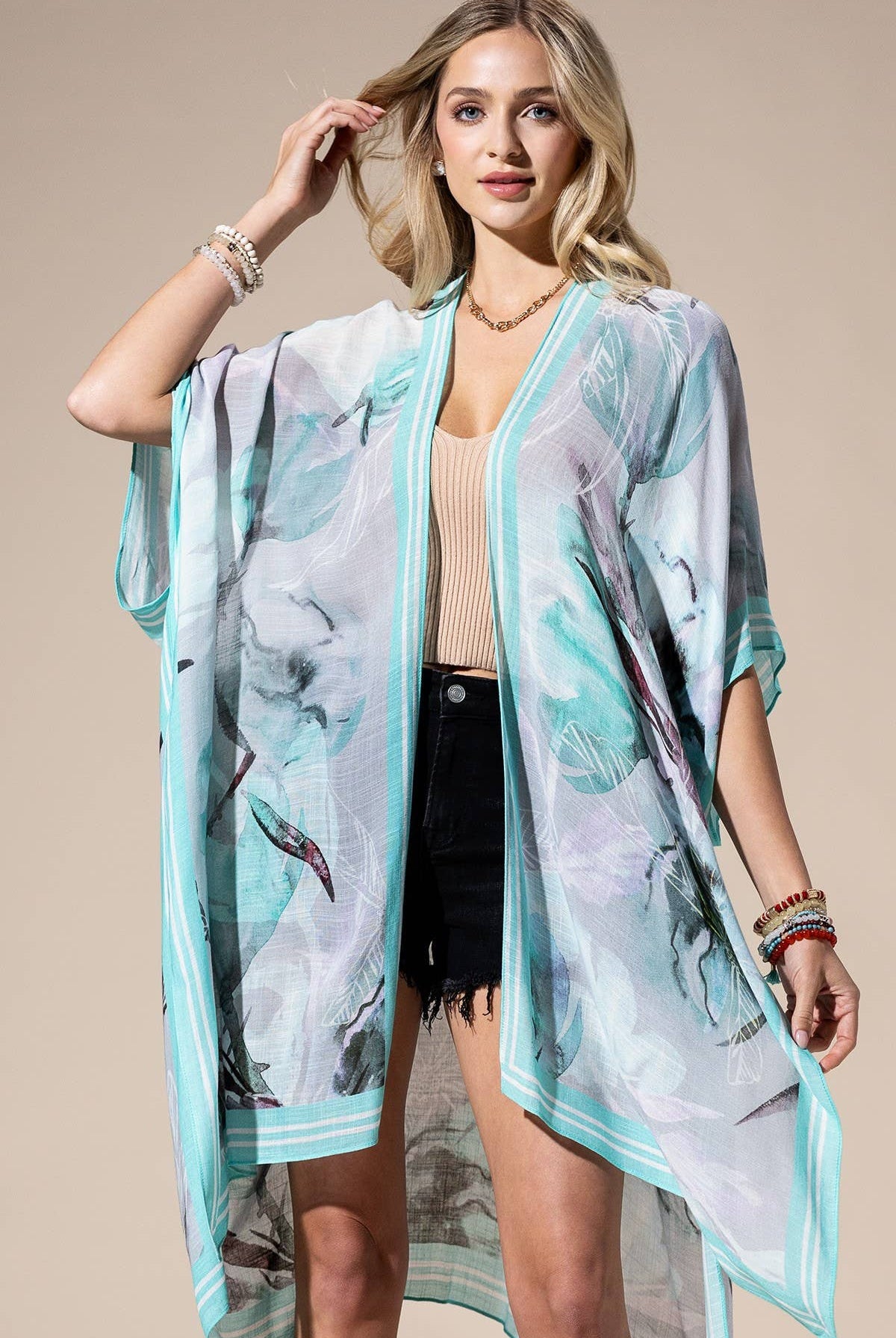 Aqua Multi Kimono-Urbanista-Three Birdies Boutique, Women's Fashion Boutique Located in Kearney, MO