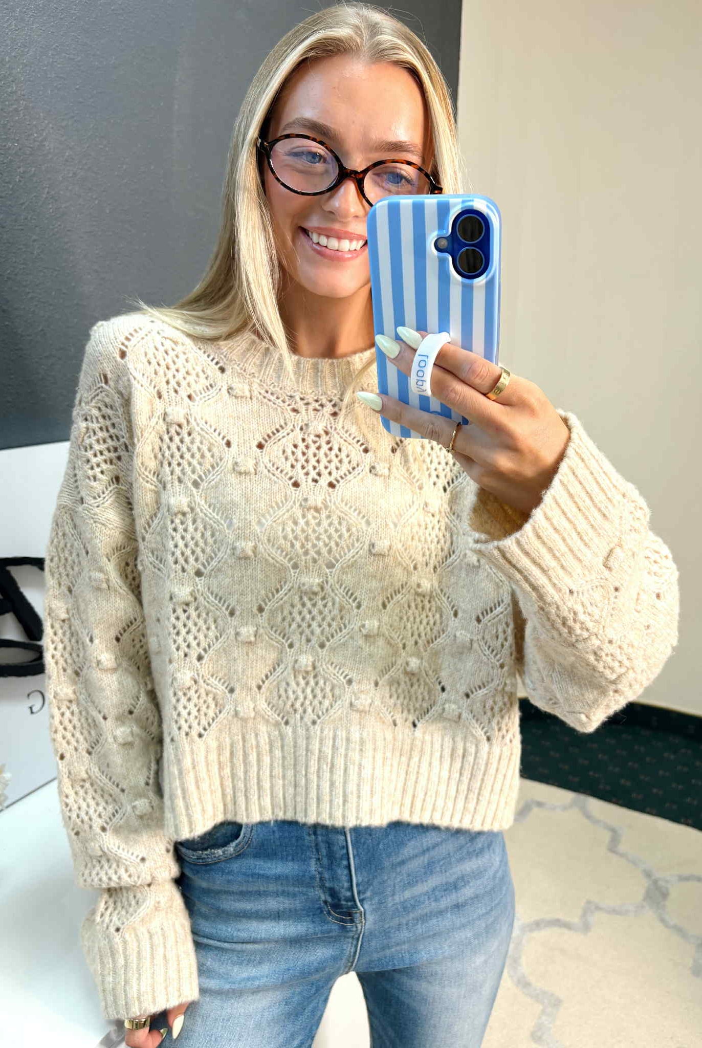 Cream Textured Sweater-Sweaters-White Birch-Three Birdies Boutique, Women's Fashion Boutique Located in Kearney, MO