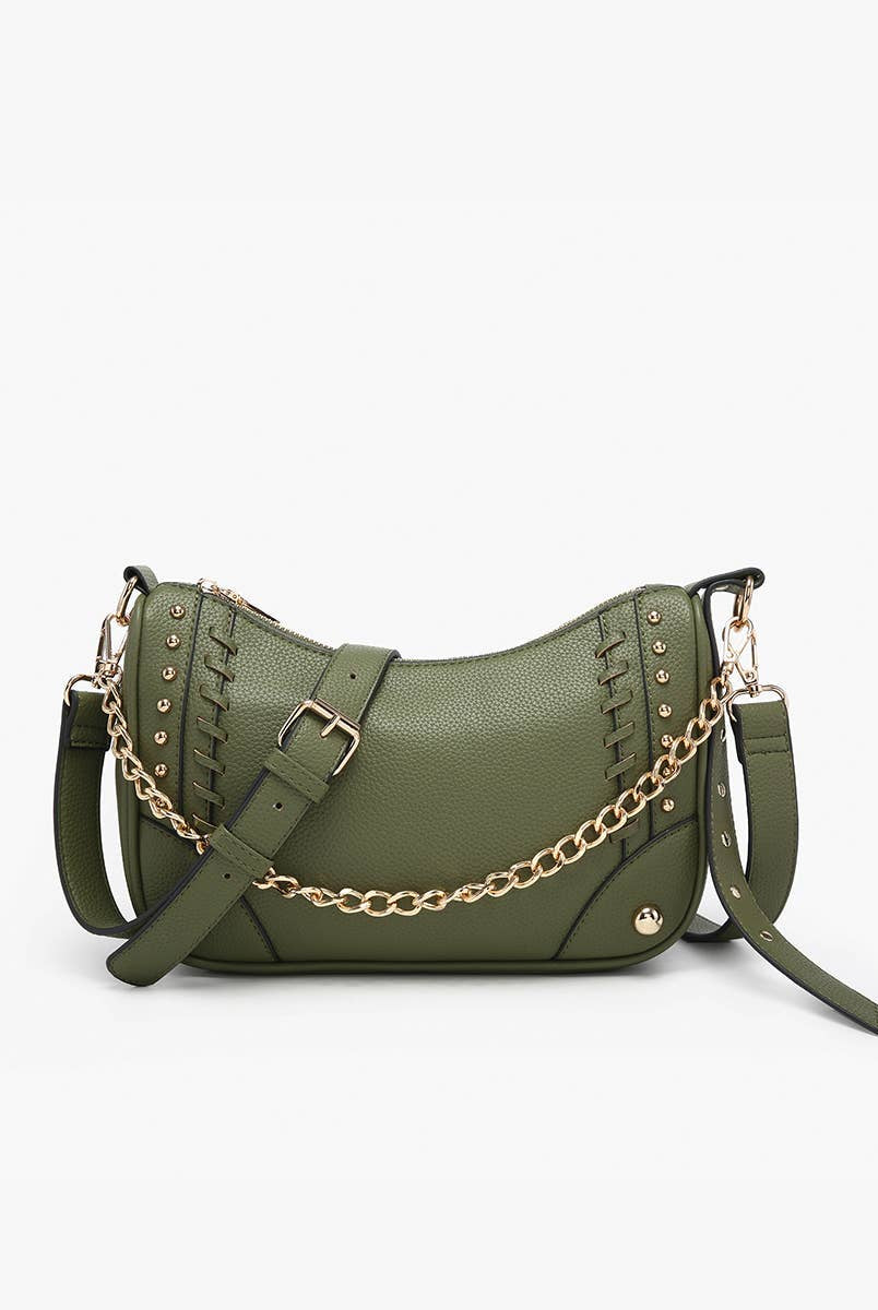 Artemis Crossbody w/ Stud Details: Taupe { product_type }}