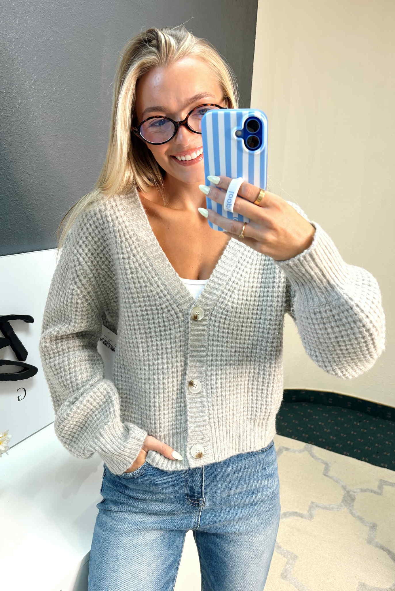 Grey Cardigan Sweater Top-Cardigans-White Birch-Three Birdies Boutique, Women's Fashion Boutique Located in Kearney, MO