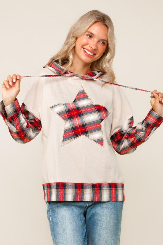 Oversized Hoodie Plaid Star-Sweaters-Haptics-Three Birdies Boutique, Women's Fashion Boutique Located in Kearney, MO