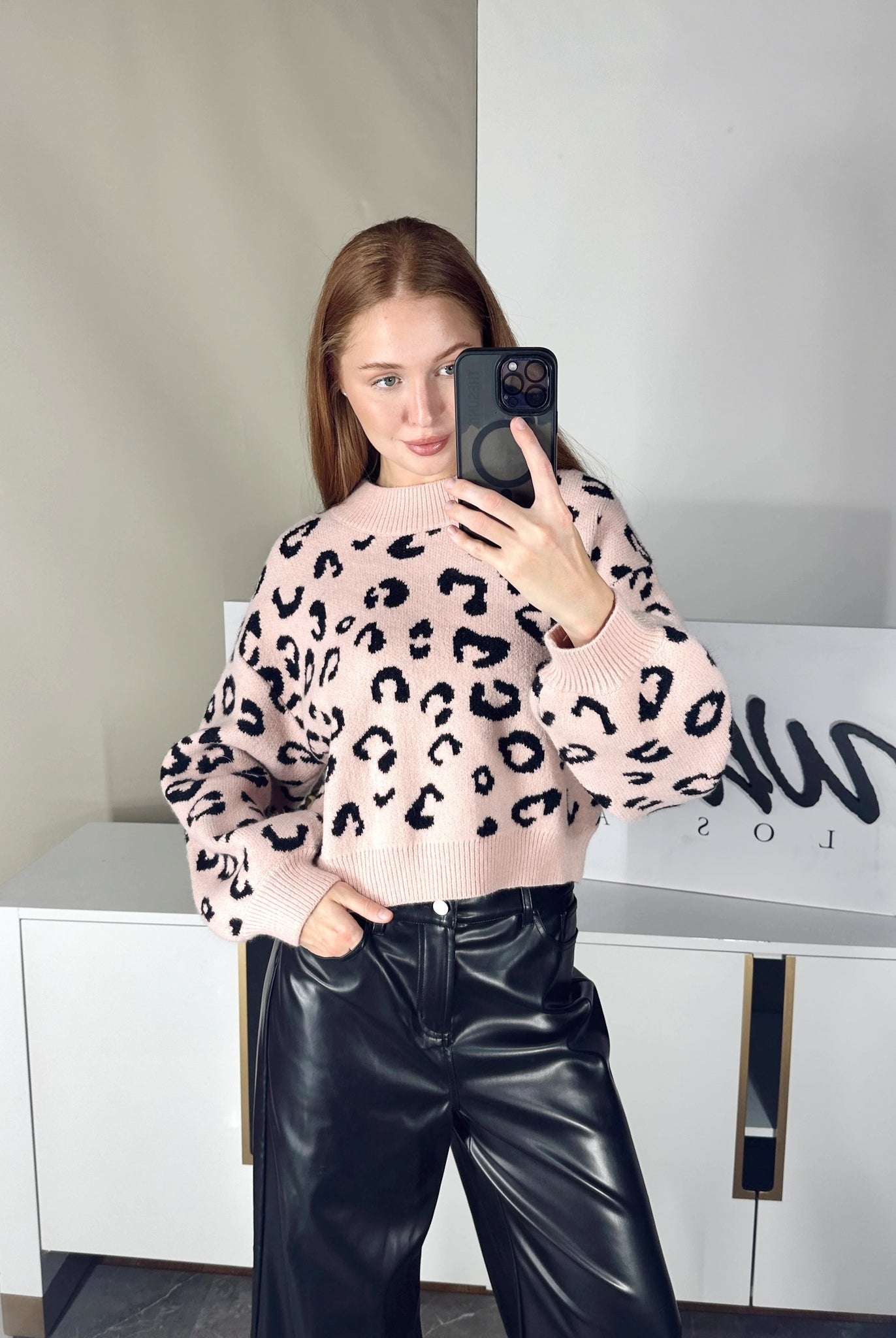 Pink Leopard Sweater-Sweaters-White Birch-Three Birdies Boutique, Women's Fashion Boutique Located in Kearney, MO