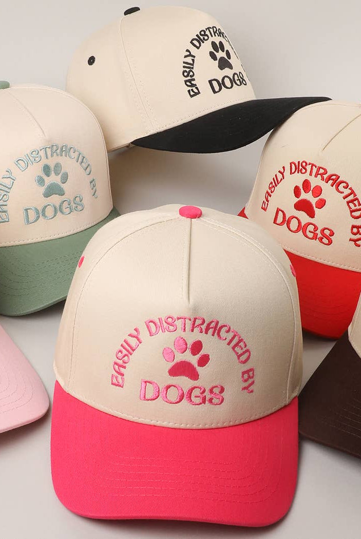 EASILY DISTRACTED BY DOGS Embroidered Trucker Hat: BLACK / One Color { product_type }}