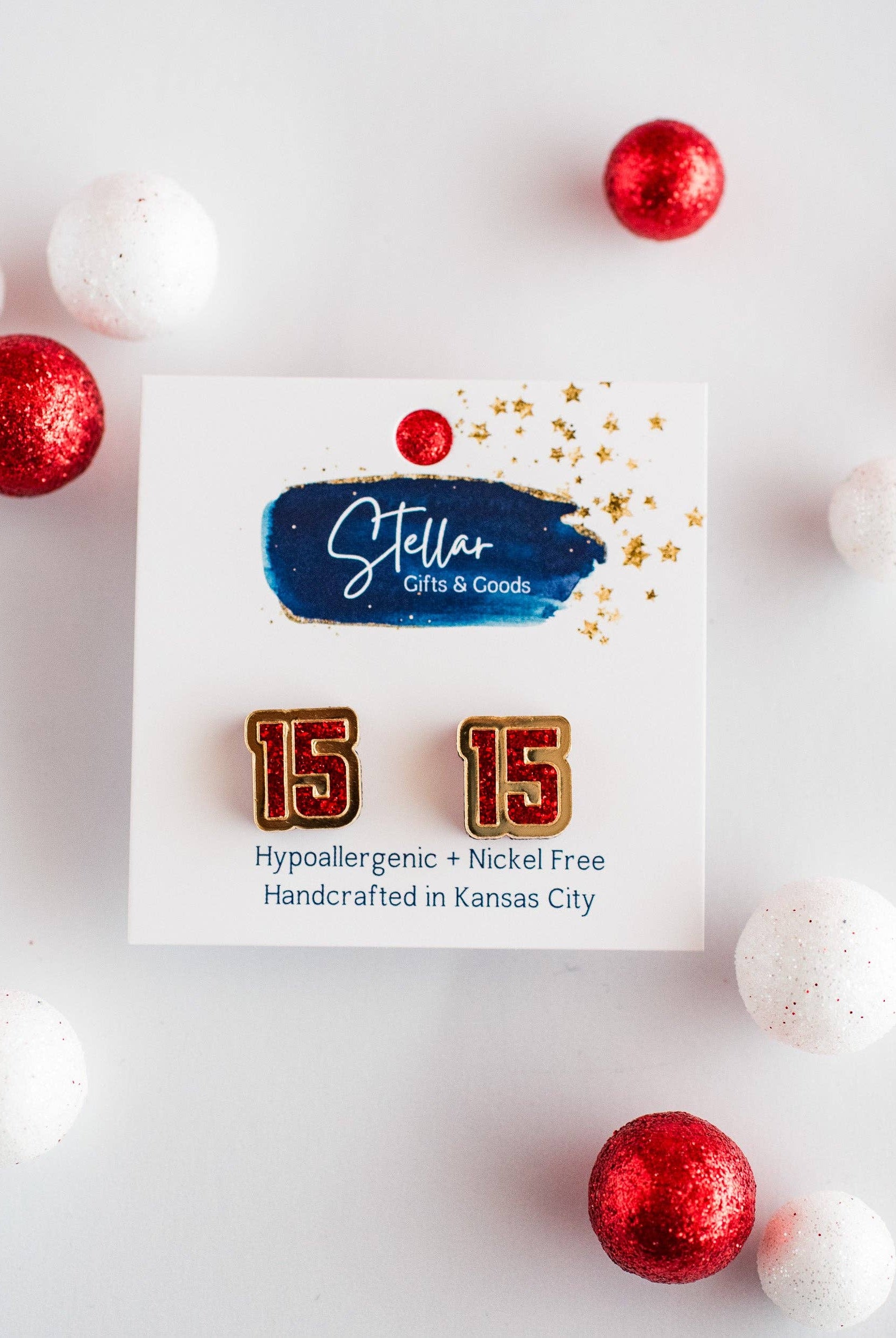 Red Glitter & Gold Mirror 15 Studs KC Football Mahomes-Stellar Gifts & Goods Wholesale-Three Birdies Boutique, Women's Fashion Boutique Located in Kearney, MO
