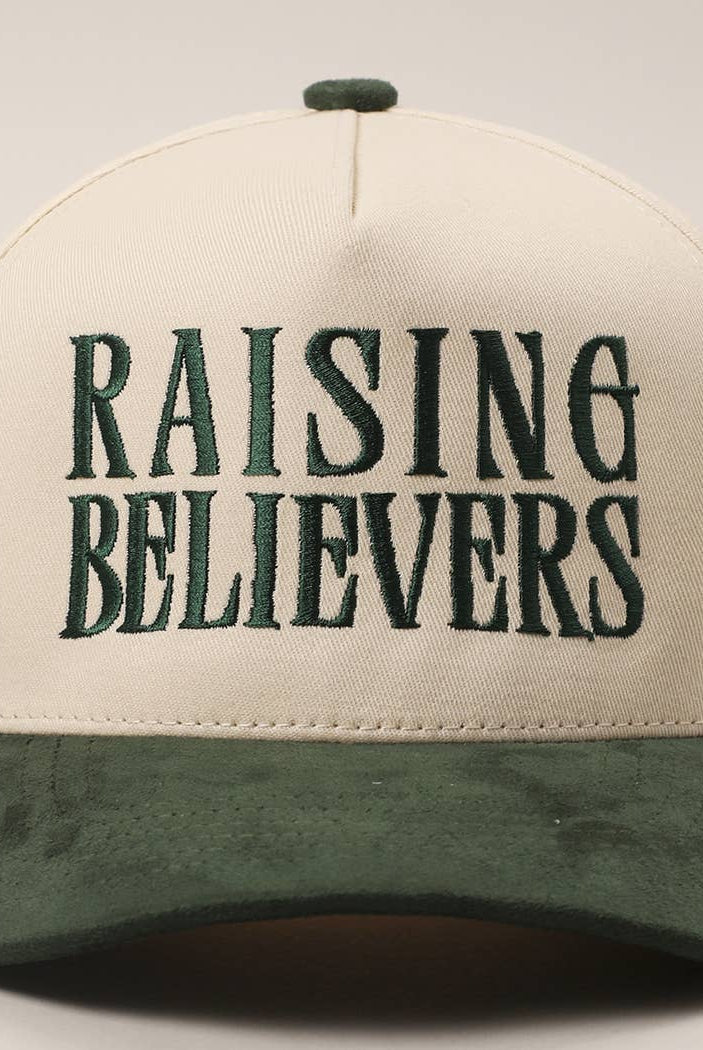RAISING BELIEVERS Suede Two-Tone Trucker Hat: BLK / One Size { product_type }}