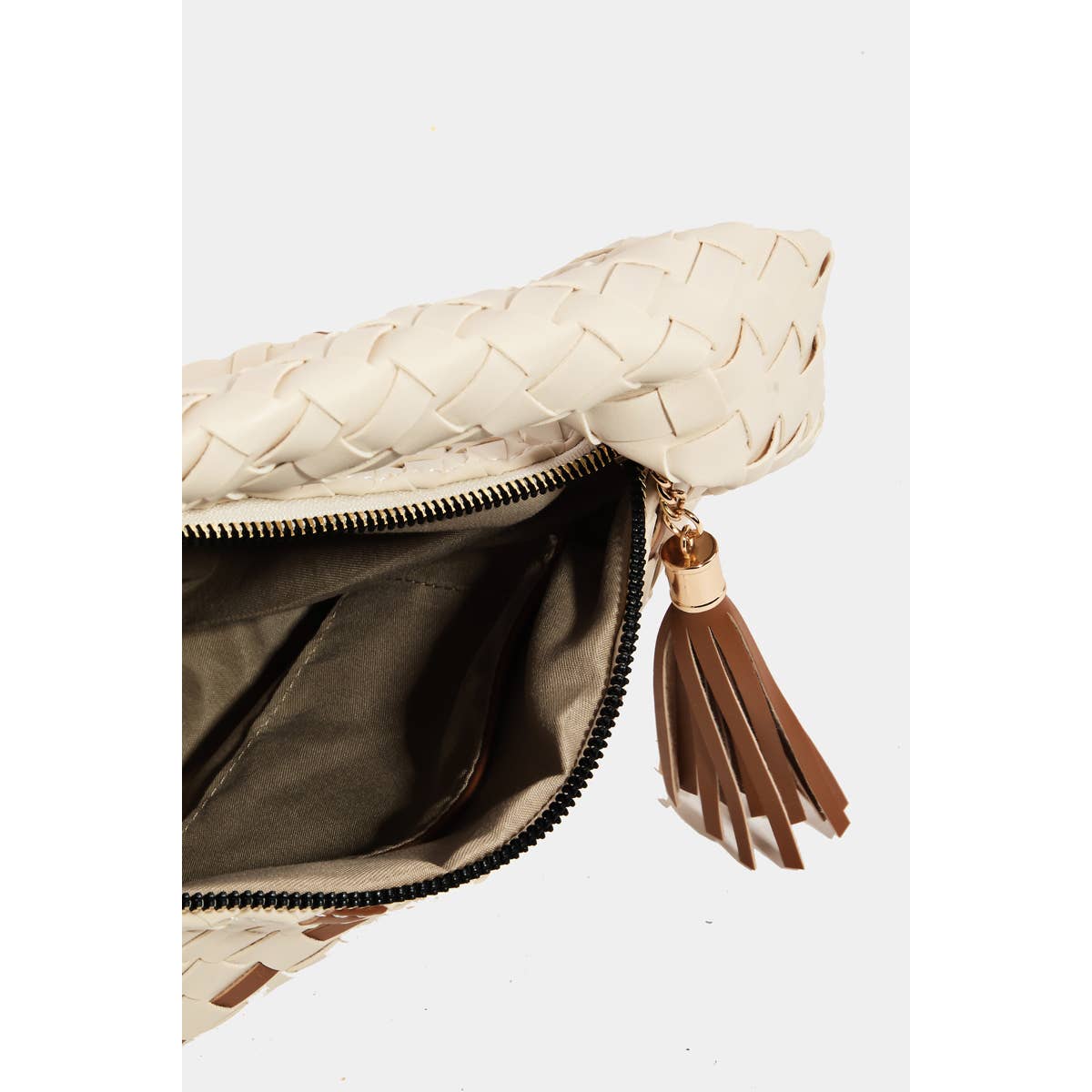 Faux Leather Basket Weave Semi Circle Bag: IV { product_type }}