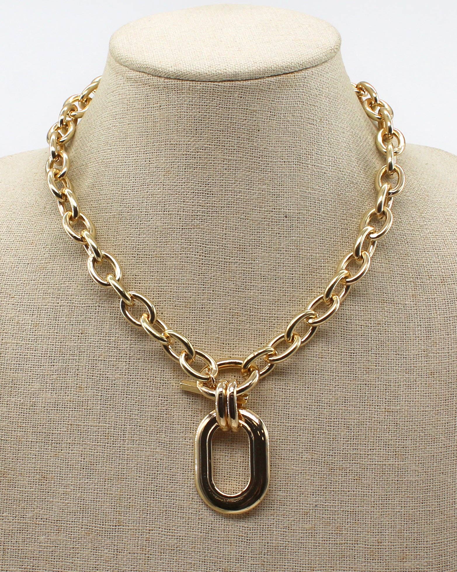 Gold Open Chain with Open Oval Necklace-Accessories-What's Hot-Three Birdies Boutique, Women's Fashion Boutique Located in Kearney, MO