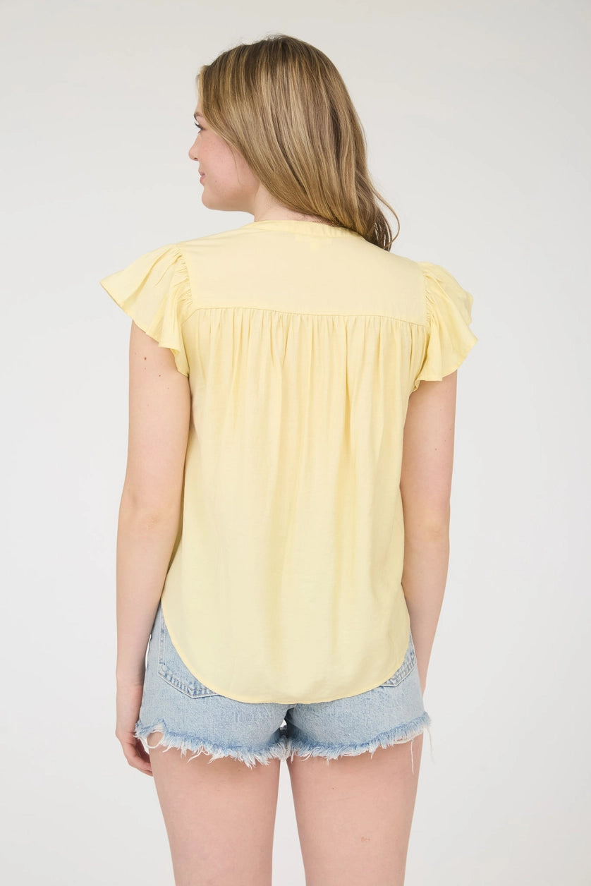 Ruffle Sleeve Button Down-Shirts & Tops-Blu Pepper-Three Birdies Boutique, Women's Fashion Boutique Located in Kearney, MO