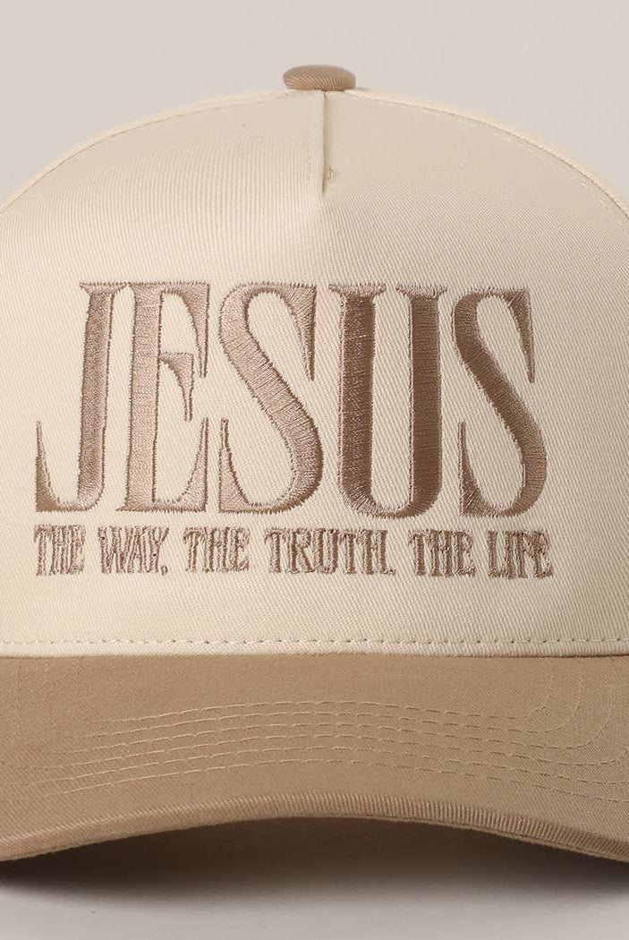 JESUS Typography Embroidered Trucker Hat : BLACK / One Size { product_type }}