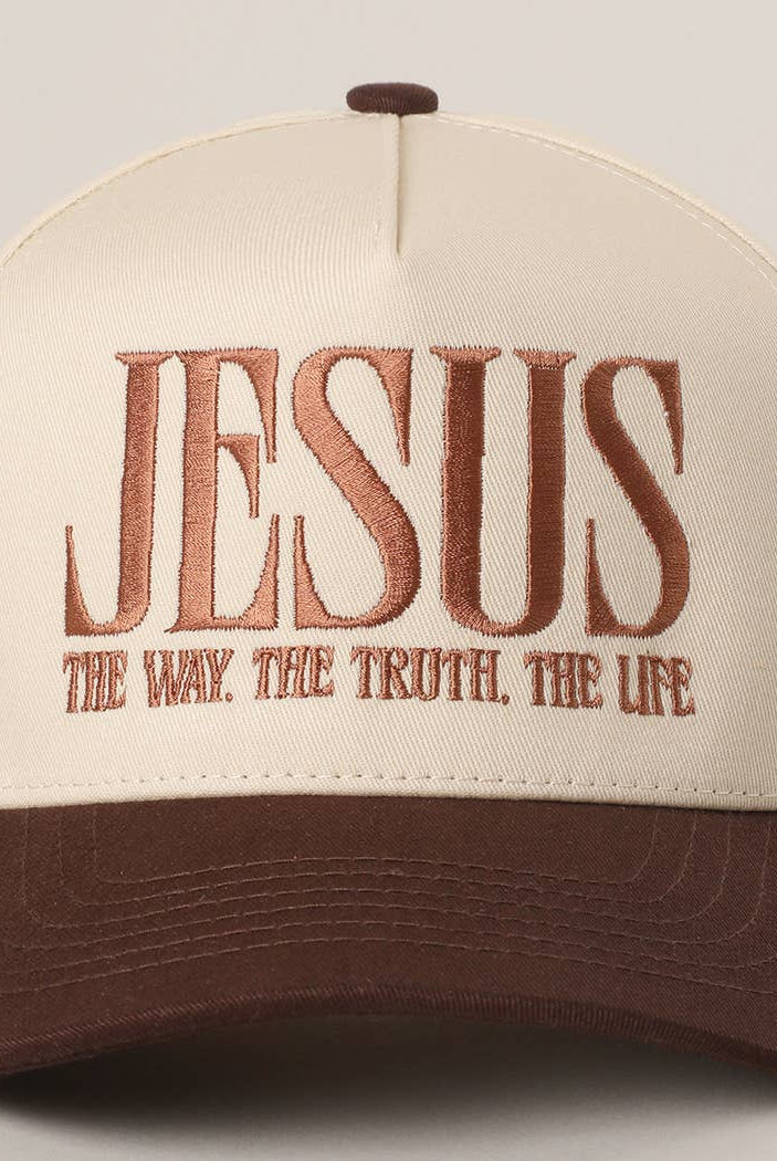 JESUS Typography Embroidered Trucker Hat : BLACK / One Size { product_type }}