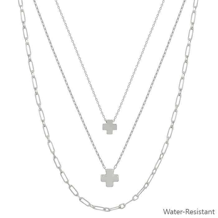 Silver Triple Layered Cross Necklace-Necklaces-What's Hot-Three Birdies Boutique, Women's Fashion Boutique Located in Kearney, MO