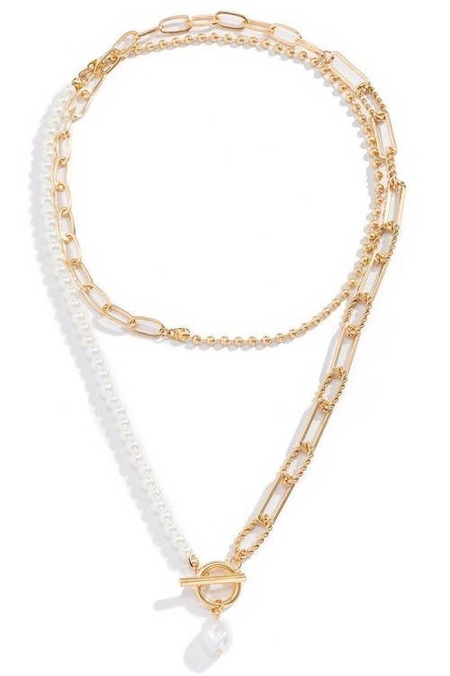 Double Layered Gold and Pearl Necklace { product_type }}