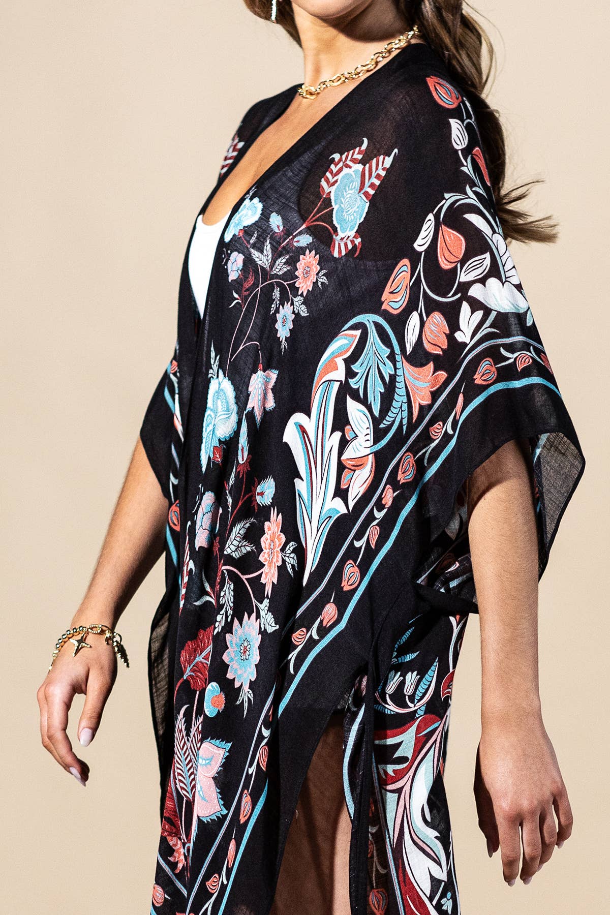 Midnight Vine Kimono: TEAL BLACK { product_type }}