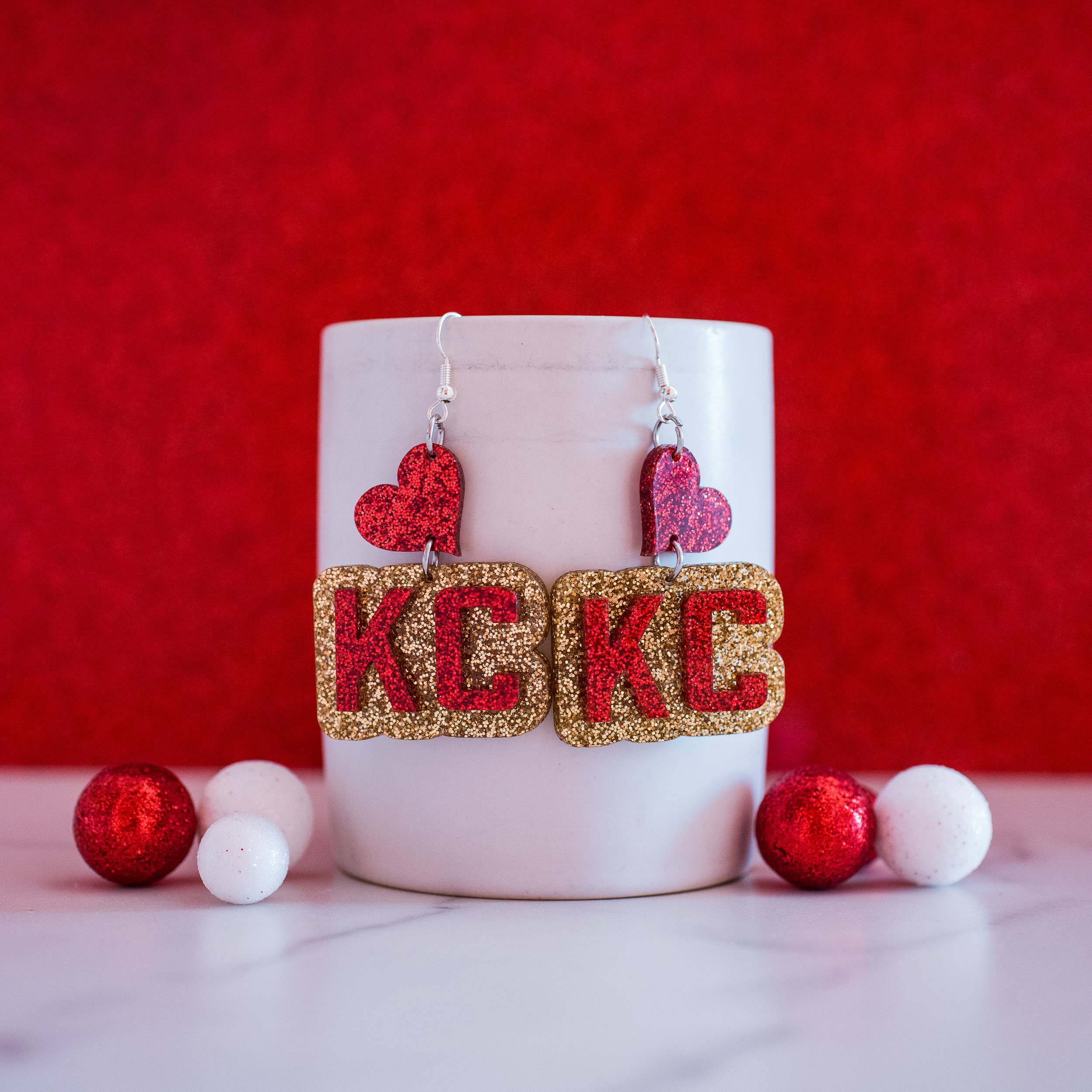 KC Football - Glitter KC Heart Drops Kansas City Red Gold { product_type }}
