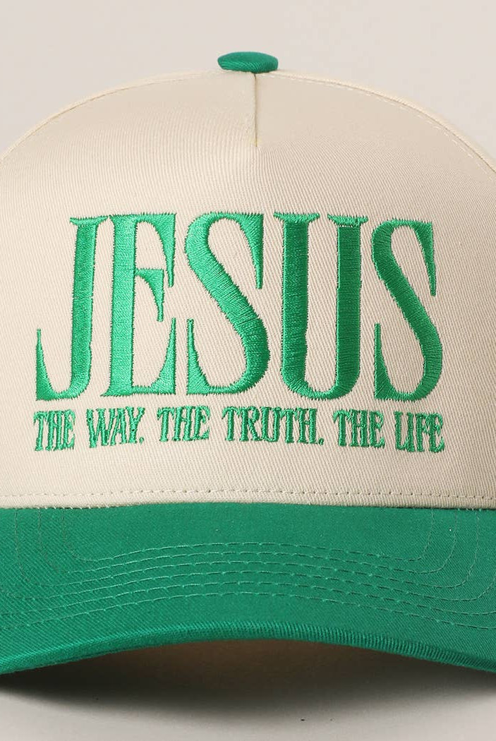 JESUS Typography Embroidered Trucker Hat : BLACK / One Size { product_type }}