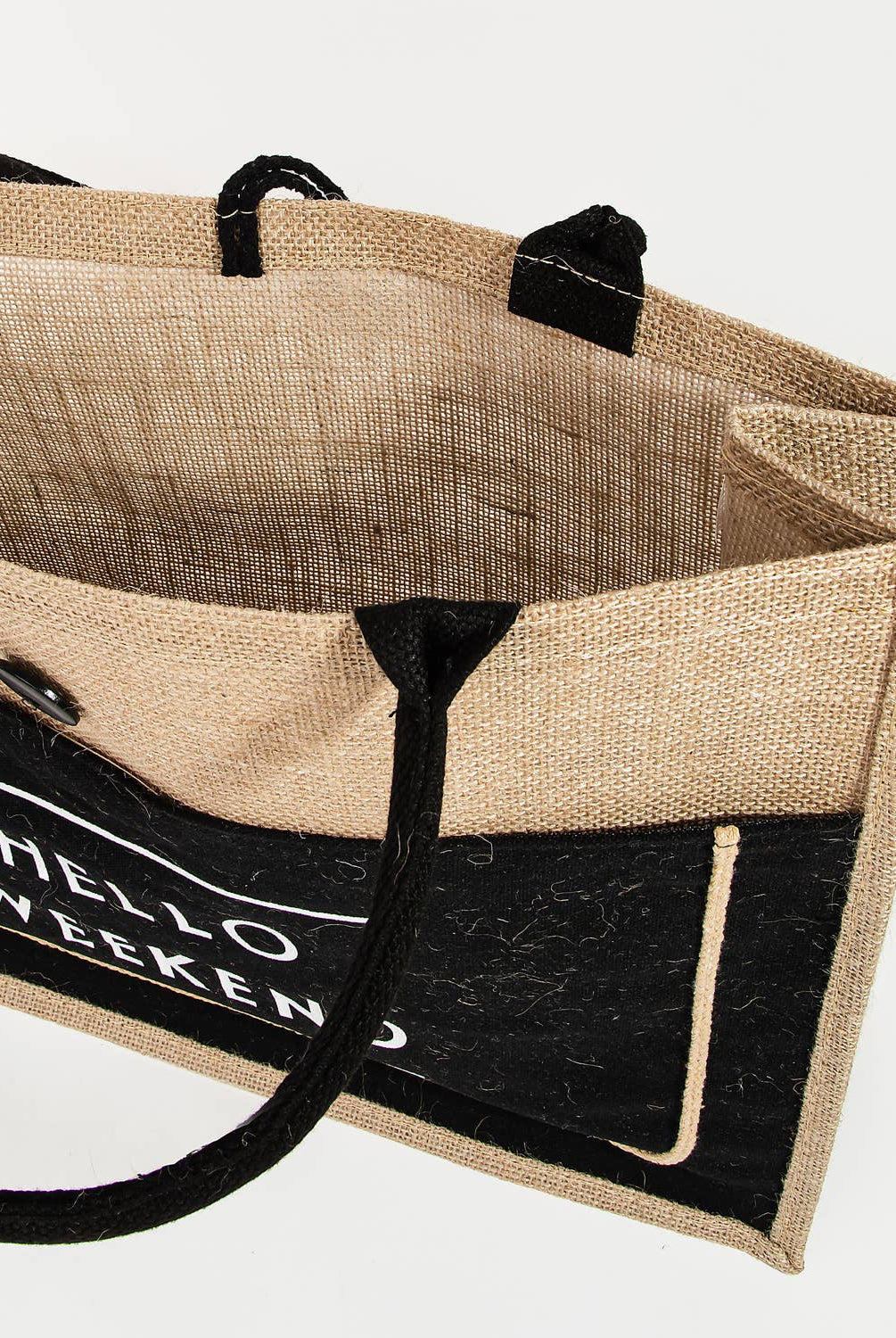 Hello Weekend Burlap Tote Bag: IV { product_type }}