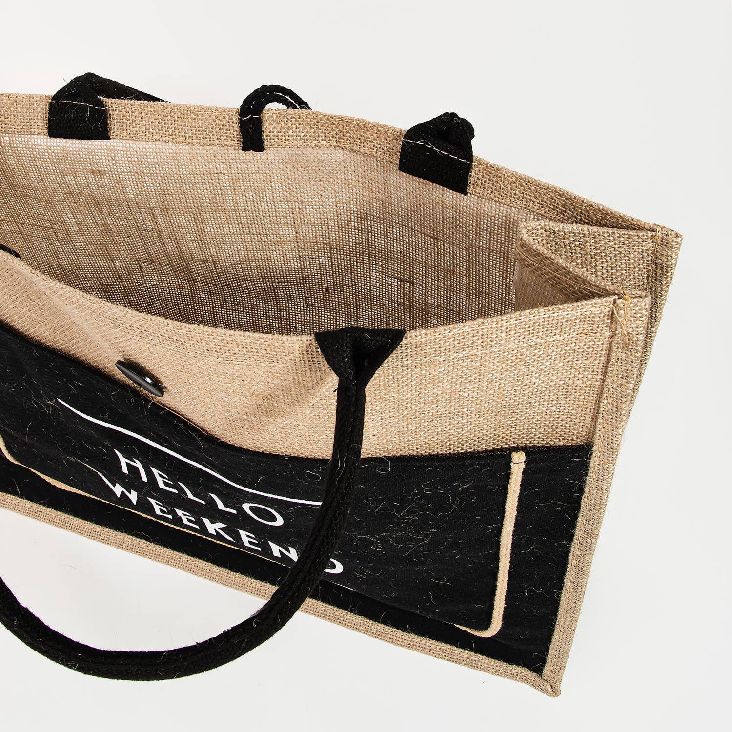 Hello Weekend Burlap Tote Bag: IV { product_type }}