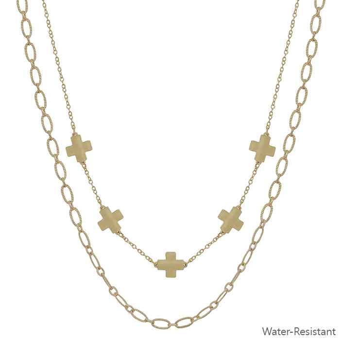 Gold Cross with Chain Layered Necklace-Accessories-What's Hot-Three Birdies Boutique, Women's Fashion Boutique Located in Kearney, MO